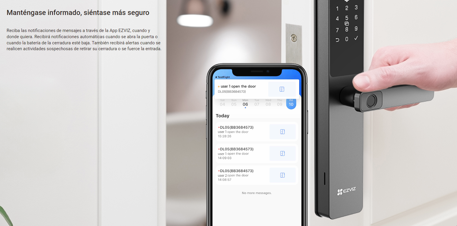 Cerradura Inteligente / Cerrojo Tipo Americano / Wi-Fi / Bluetooth / Códigos Temporales Para Visitantes / Lectura de Huella / Lectura de Tag / Contraseña / Botón para Timbrar / Apertura remota / No Requiere Hub