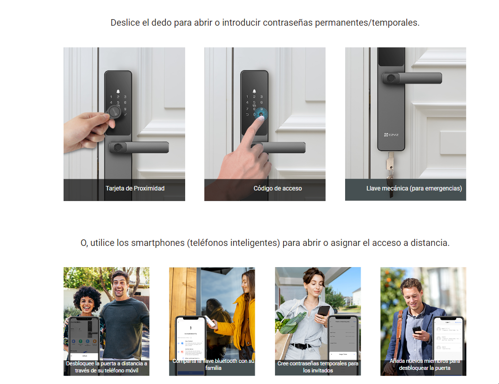 Cerradura Inteligente / Cerrojo Tipo Americano / Wi-Fi / Bluetooth / Códigos Temporales Para Visitantes / Lectura de Huella / Lectura de Tag / Contraseña / Botón para Timbrar / Apertura remota / No Requiere Hub