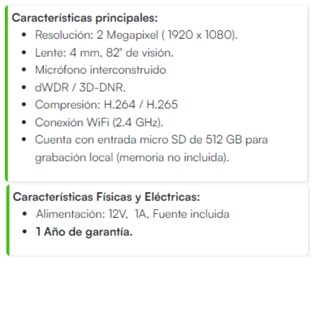 Bala WiFi / 2 Megapixel / Detección humana / Micrófono Integrado / Micro SD / Excelente Vision Nocturna / Exterior