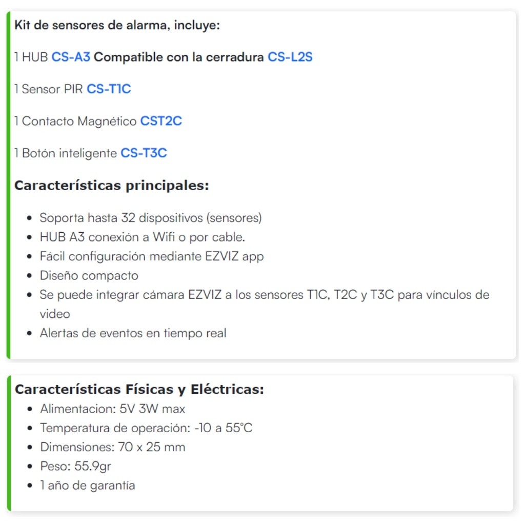 Kit de Alarma Inalambrico / Incluye: 1 Hub, 1 Sensor PIR, 1 Contacto Magnético y 1 Smart Boton / Configuración y Visualización por App Móvil EZVIZ / Protocolo Zigbee