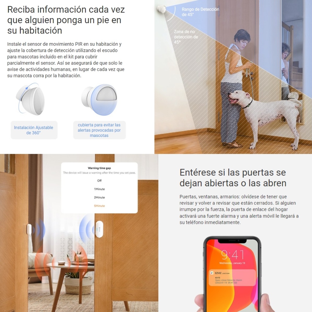 Kit de Alarma Inalambrico / Incluye: 1 Hub, 1 Sensor PIR, 1 Contacto Magnético y 1 Smart Boton / Configuración y Visualización por App Móvil EZVIZ / Protocolo Zigbee