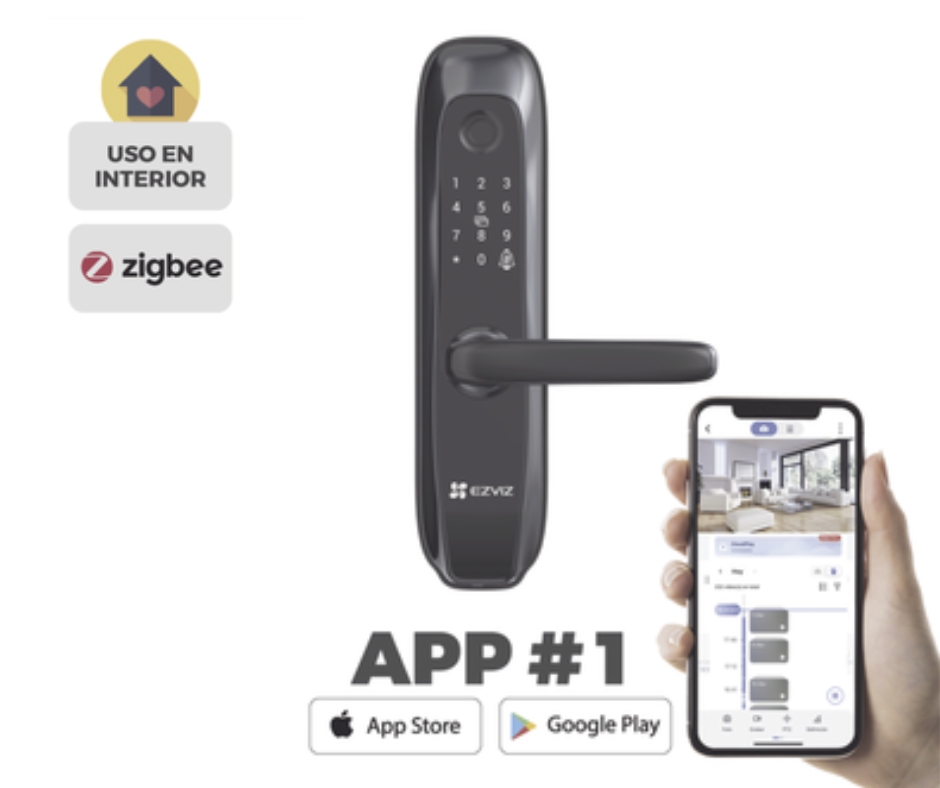 Cerradura Inteligente / Protocolo Zigbee / Códigos Temporales Para Visitantes / Lectura de Huella / Lectura de Tag / Contraseña / Botón para Timbrar / Alarma Anti-intrusión / Uso en Interior / Incluye HUB