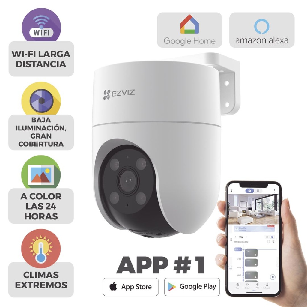 [H8C] Camara PT WiFi / 2 Megapixel / Cobertura 360° / Detección humana / Seguimiento Inteligente / Sirena / Luz Parpadeante / Colores en Oscuridad / Micro SD / Audio de Dos Vías / Exterior Con Protección