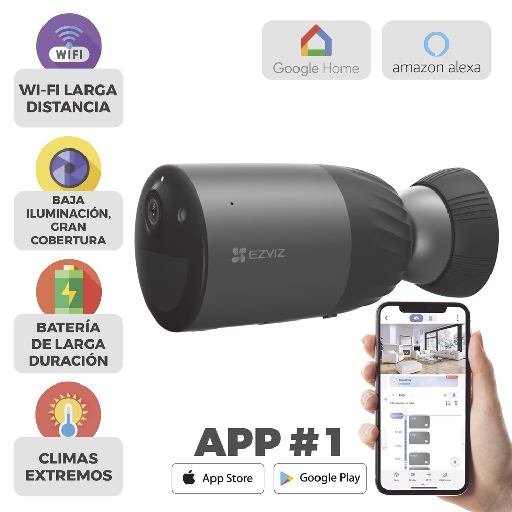 Cámara IP Inalámbrica Con Batería Recargable (Cero Cables) / Colores en Oscuridad / 2 Megapíxel / Sirena y Estrobo / Alertas de Audio Personalizable / Uso en Exterior / Grabación en la Nube / Almacenamiento Interno