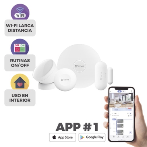 [B1] Kit de Alarma Inalambrico / Incluye: 1 Hub, 1 Sensor PIR, 1 Contacto Magnético y 1 Smart Boton / Configuración y Visualización por App Móvil EZVIZ / Protocolo Zigbee