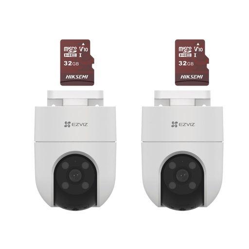 Kit de Camaras WiFi, Incluye 2 Piezas CS-H8C y 2 Piezas HS-TF-E1/32G / Audio de Dos Vías / Detección de Movimiento / Luz Estroboscópica / Sirena / Uso en Exterior con Protección
